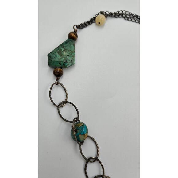 Long Boho Necklace with Various Beads Including Faux Turquoise and Faux Amber - Picture 13 of 15